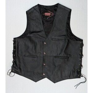 Highway Hawks Black Leather Motorcycle Vest Mens 5XL Biker Harley